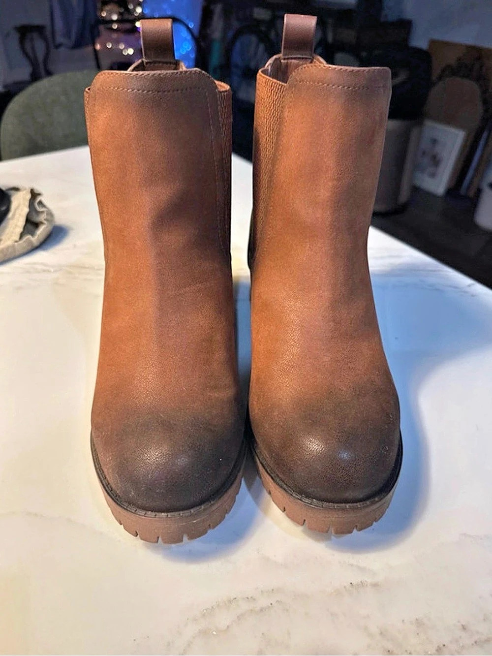 MIA Brown Lug Sole Chelsea Ankle Boots NWOT